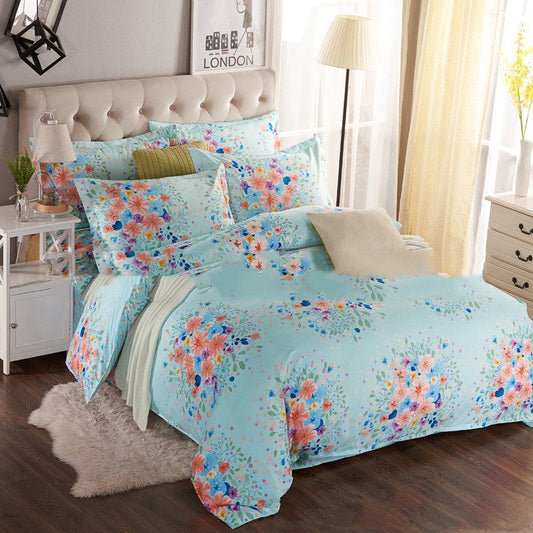 KTX-126739 Thickened Brushed Polyester-Cotton Blend Bedding Set - Art Big Flower Series, 4-Piece Design