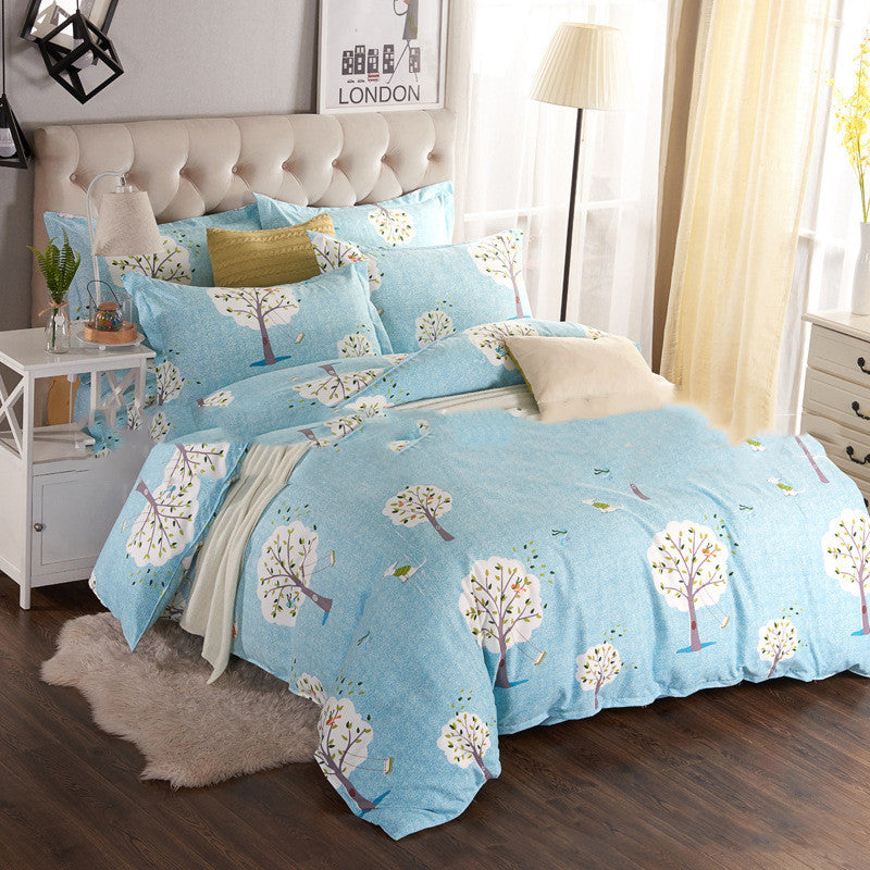 KTX-126739 Thickened Brushed Polyester-Cotton Blend Bedding Set - Art Big Flower Series, 4-Piece Design