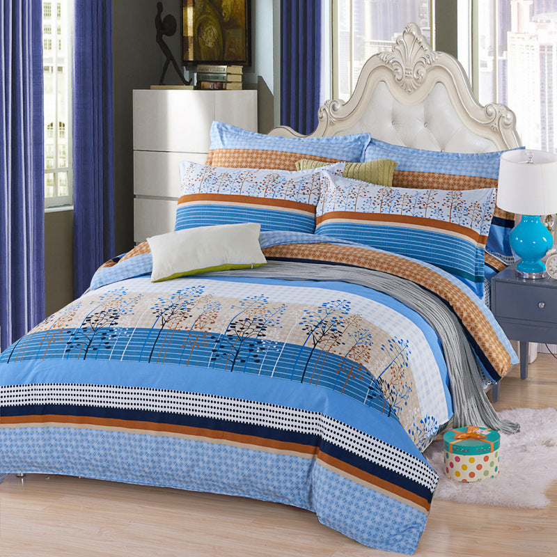 KTX-126739 Thickened Brushed Polyester-Cotton Blend Bedding Set - Art Big Flower Series, 4-Piece Design