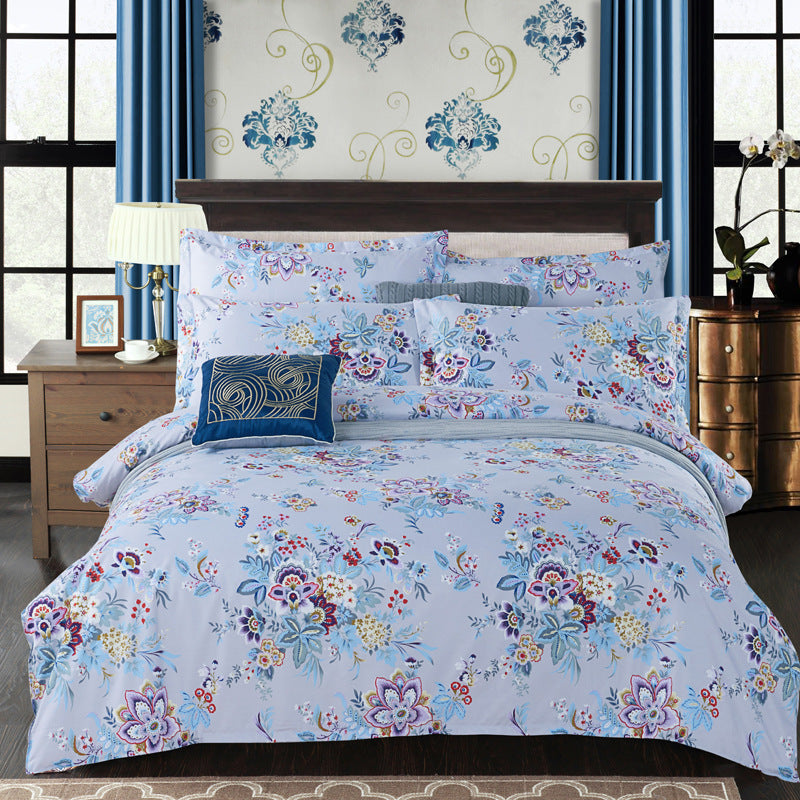 KTX-126739 Thickened Brushed Polyester-Cotton Blend Bedding Set - Art Big Flower Series, 4-Piece Design