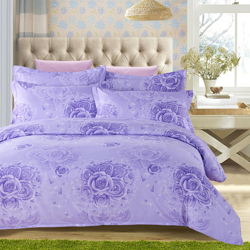 KTX-126739 Thickened Brushed Polyester-Cotton Blend Bedding Set - Art Big Flower Series, 4-Piece Design