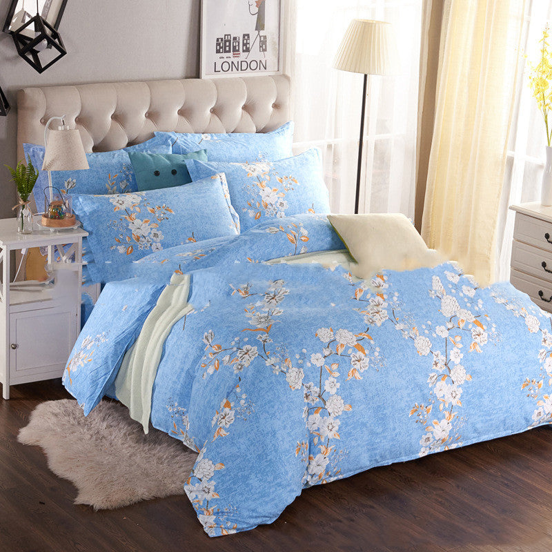 KTX-126739 Thickened Brushed Polyester-Cotton Blend Bedding Set - Art Big Flower Series, 4-Piece Design