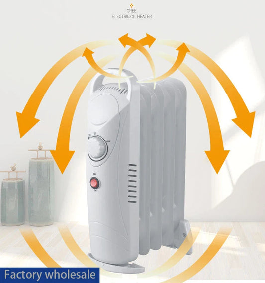 KTX-127187 Compact 12V Oil Filled Radiator Heater with Adjustable Thermostat and Safety Features for Home and Office Use