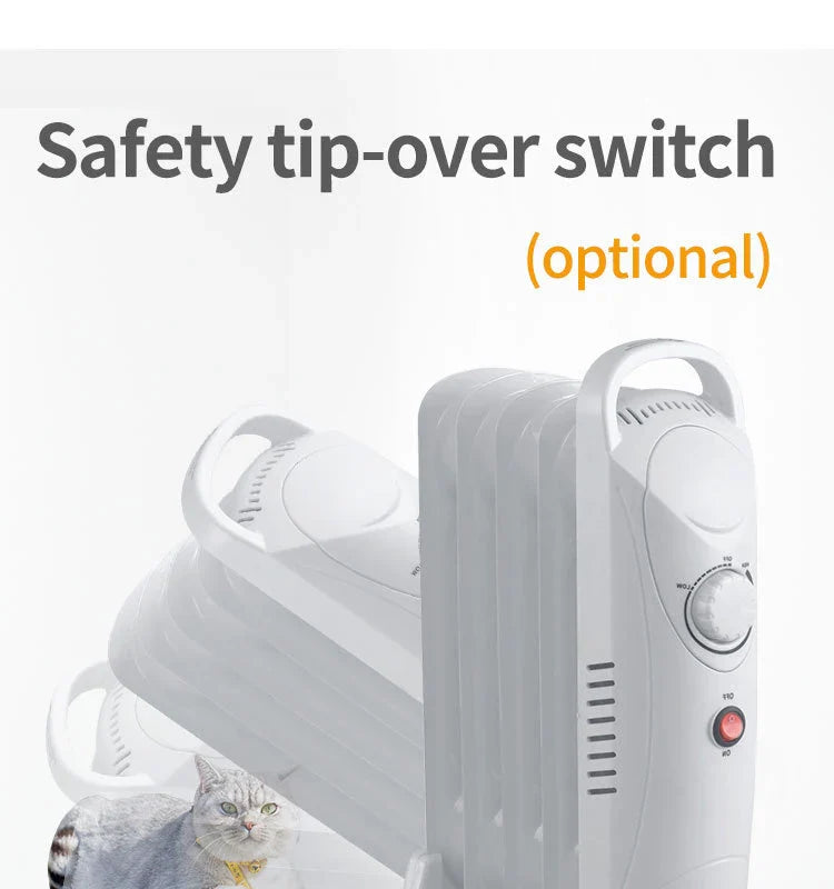 KTX-127187 Compact 12V Oil Filled Radiator Heater with Adjustable Thermostat and Safety Features for Home and Office Use