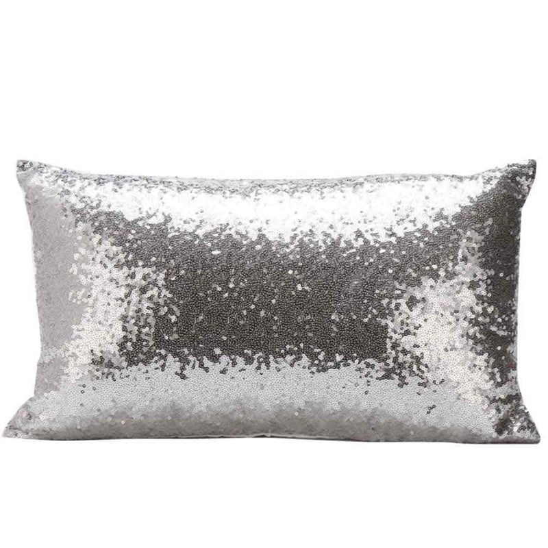 KTX-127251 Silver White Sequin Cushion Cover, 30x50cm Soft Silk and Satin, Elegant European Design
