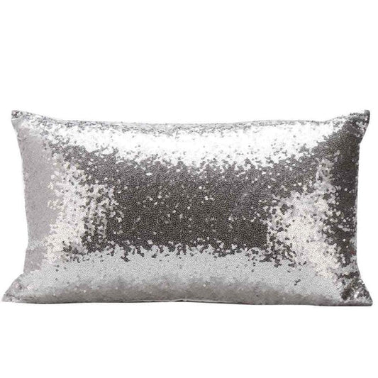 KTX-127251 Silver White Sequin Cushion Cover, 30x50cm Soft Silk and Satin, Elegant European Design