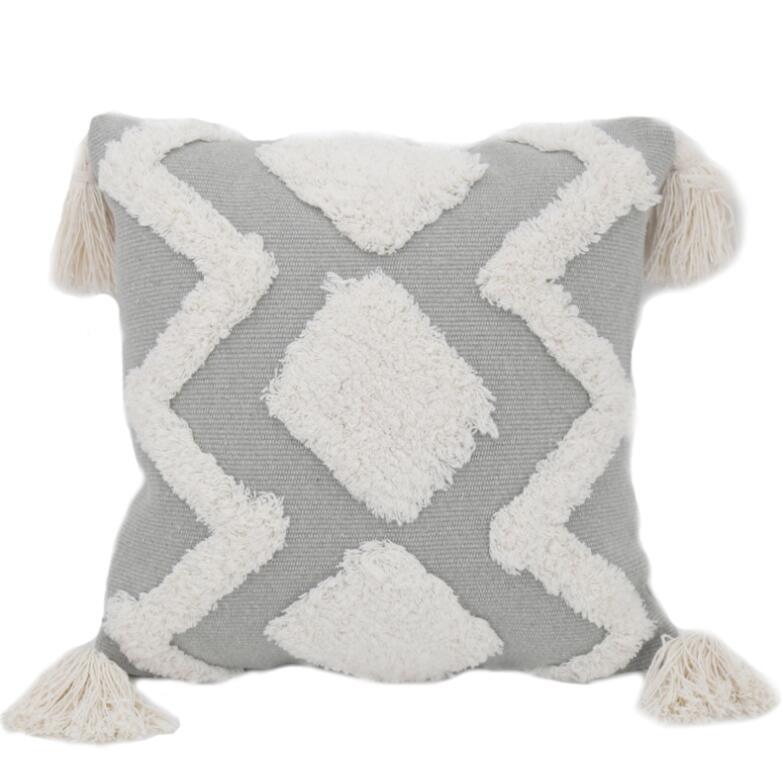 KTX-127251 Tufted Geometric Abstraction Cotton Throw Pillow in Mediterranean Style