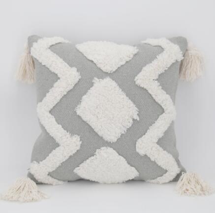 KTX-127251 Tufted Geometric Abstraction Cotton Throw Pillow in Mediterranean Style