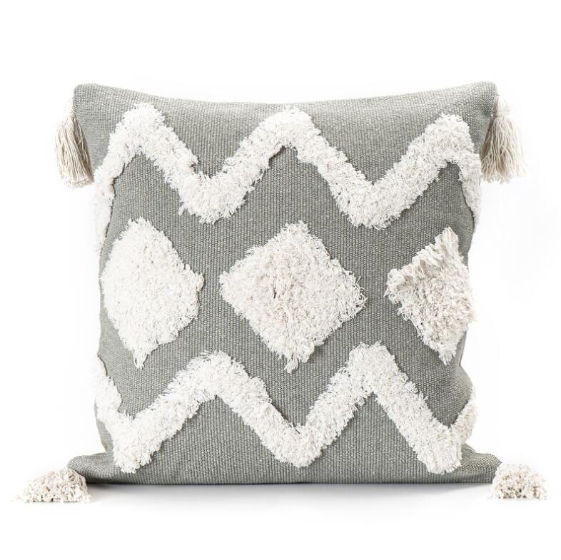 KTX-127251 Tufted Geometric Abstraction Cotton Throw Pillow in Mediterranean Style