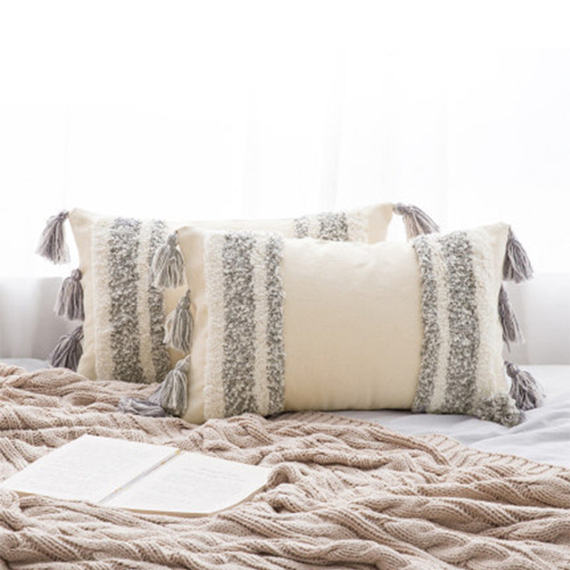 KTX-127251 Tufted Geometric Abstraction Cotton Throw Pillow in Mediterranean Style