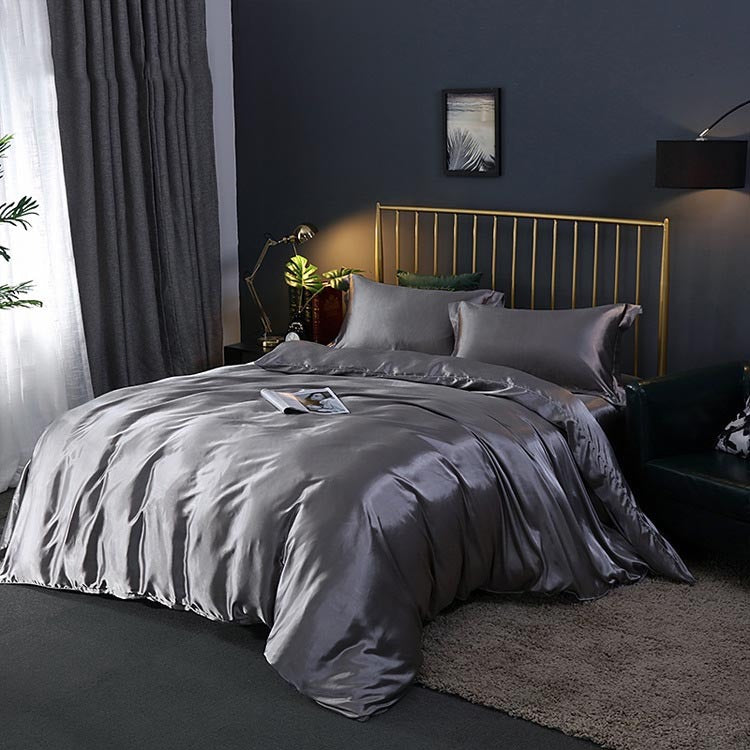 KTX-127571 Silky Double-Sided Ice Silk Washed Silk Four-Piece Bedding Set with Elegant Design