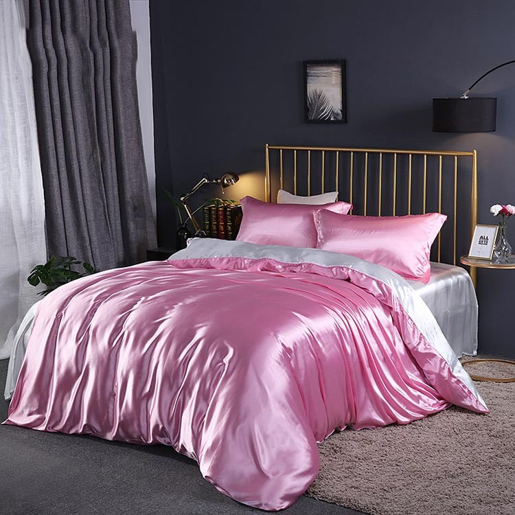 KTX-127571 Silky Double-Sided Ice Silk Washed Silk Four-Piece Bedding Set with Elegant Design