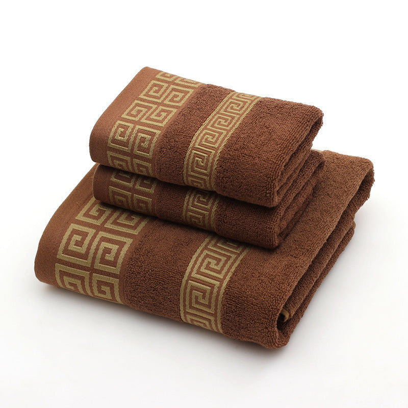 KTX-128147 Three-Piece Luxury Cotton Towel Gift Set in White, Dark Blue, and Brown