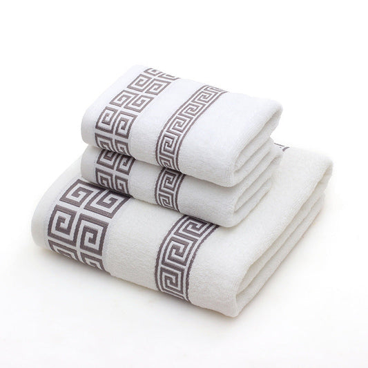 KTX-128147 Three-Piece Luxury Cotton Towel Gift Set in White, Dark Blue, and Brown