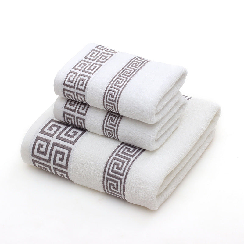 KTX-128147 Three-Piece Luxury Cotton Towel Gift Set in White, Dark Blue, and Brown