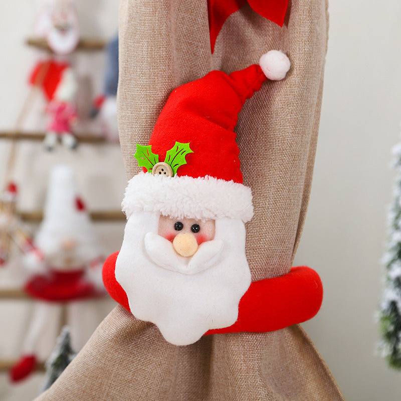 KTX-128275 Christmas Curtain Buckles - Cloth Decor Options in Various Designs: Santa, Snowman, Elk (34x27CM)