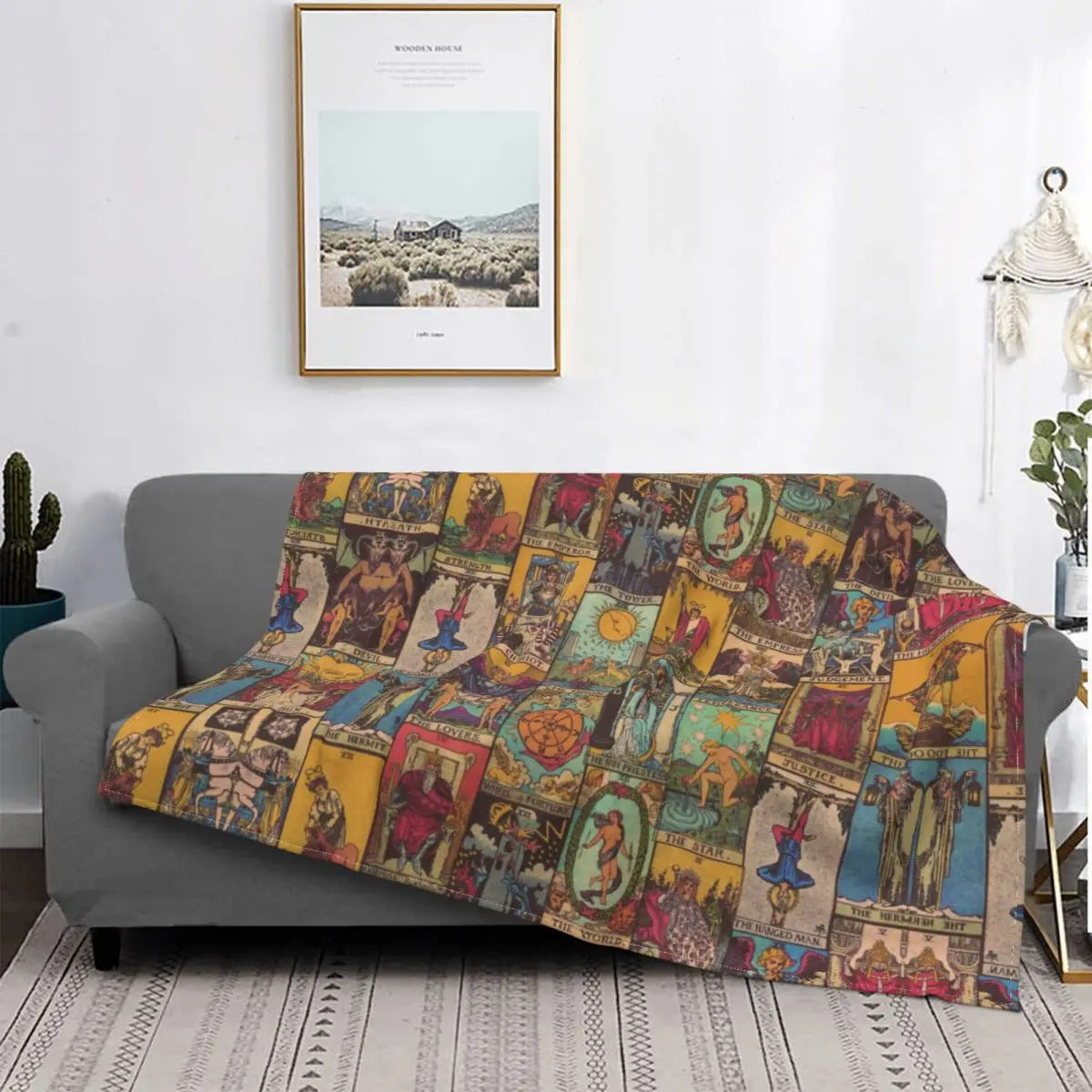 KTX-128851 Gothic Geometric Pattern Flannel Blanket for All Seasons, Multiple Sizes Available