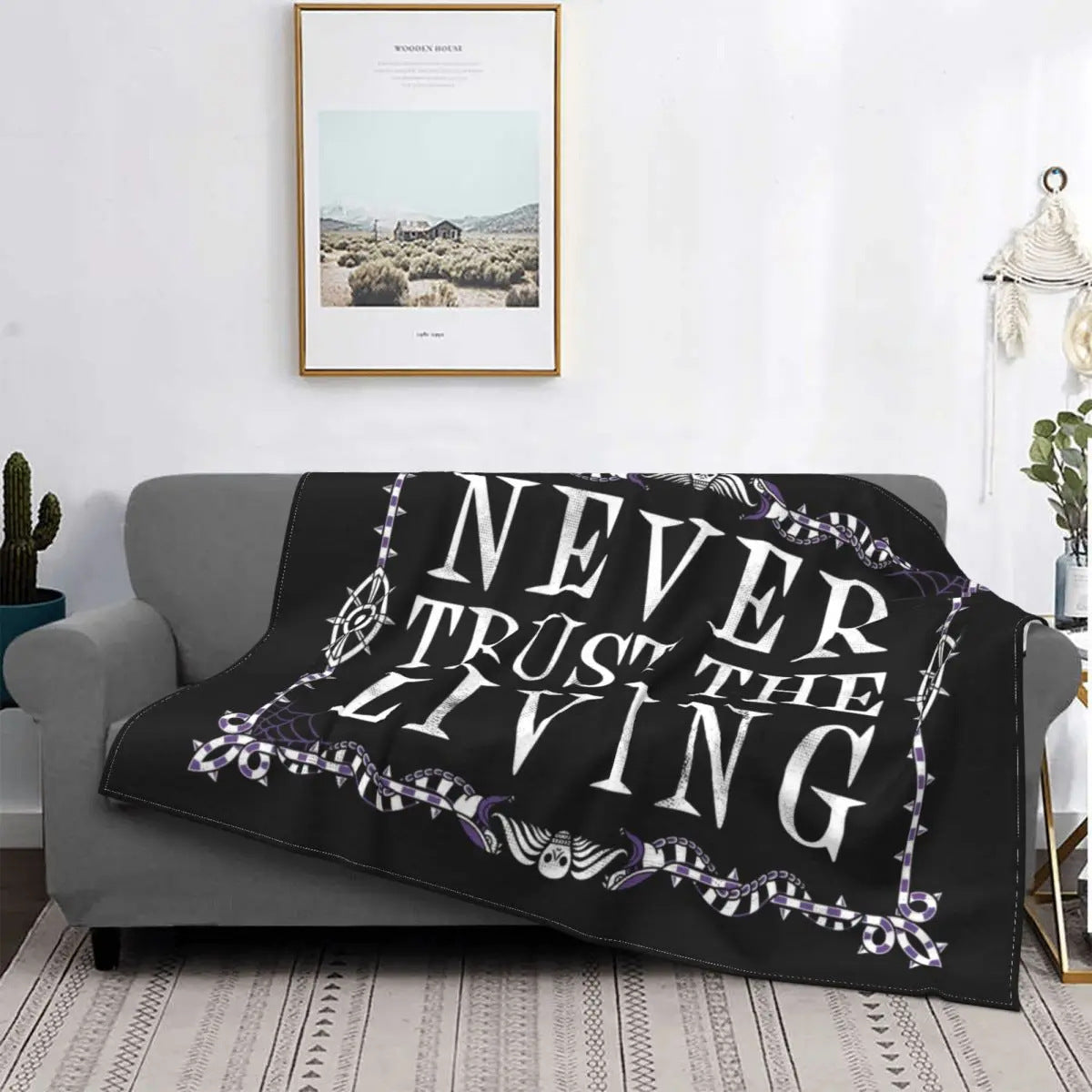 KTX-128851 Gothic Geometric Pattern Flannel Blanket for All Seasons, Multiple Sizes Available