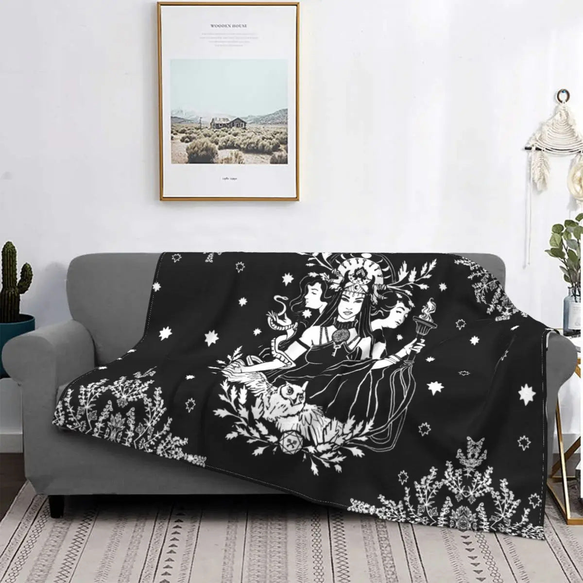 KTX-128851 Gothic Geometric Pattern Flannel Blanket for All Seasons, Multiple Sizes Available