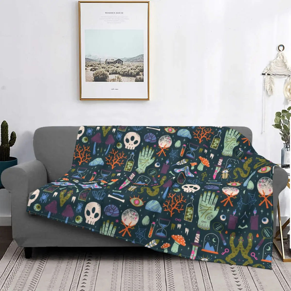 KTX-128851 Gothic Geometric Pattern Flannel Blanket for All Seasons, Multiple Sizes Available