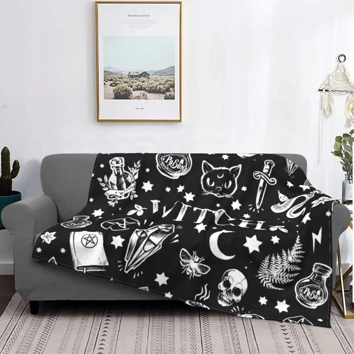 KTX-128851 Gothic Geometric Pattern Flannel Blanket for All Seasons, Multiple Sizes Available