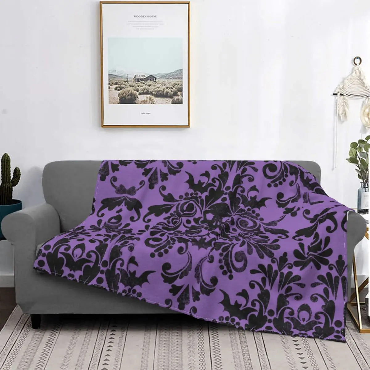 KTX-128851 Gothic Geometric Pattern Flannel Blanket for All Seasons, Multiple Sizes Available