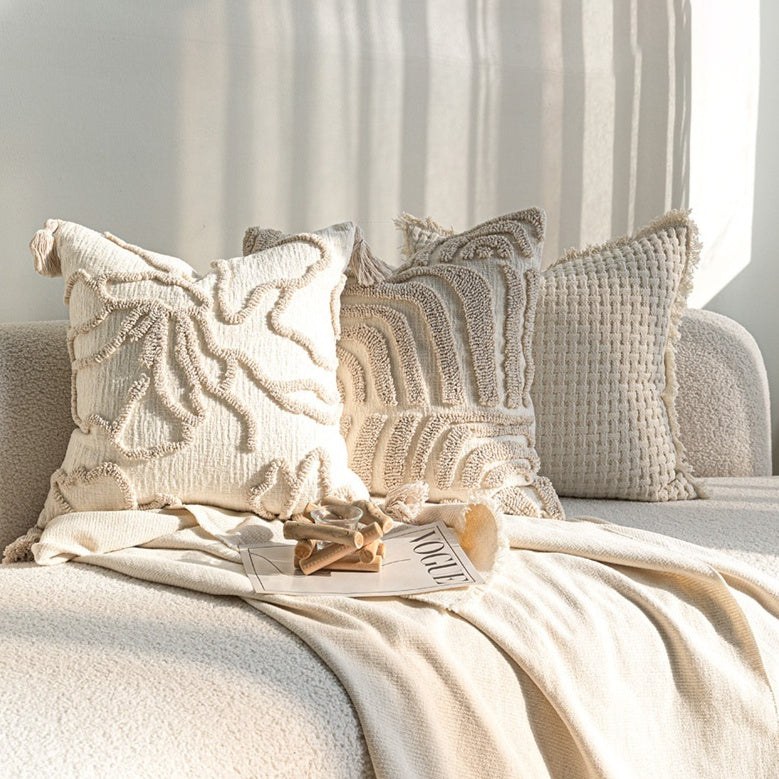 KTX-129619 Cream Velvet Throw Pillowcase with Three-Dimensional Embroidery – Various Sizes Available