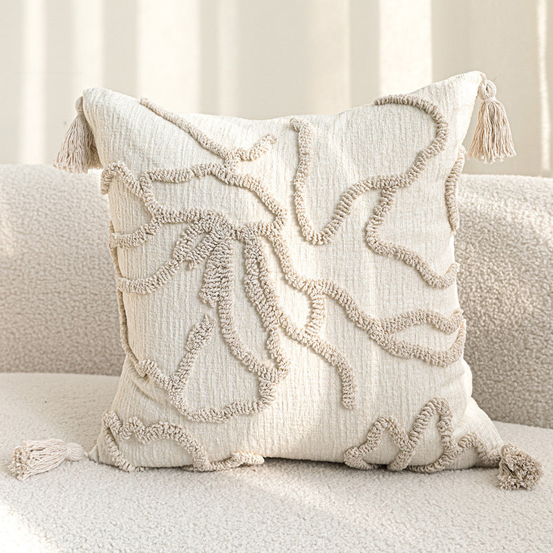 KTX-129619 Cream Velvet Throw Pillowcase with Three-Dimensional Embroidery – Various Sizes Available
