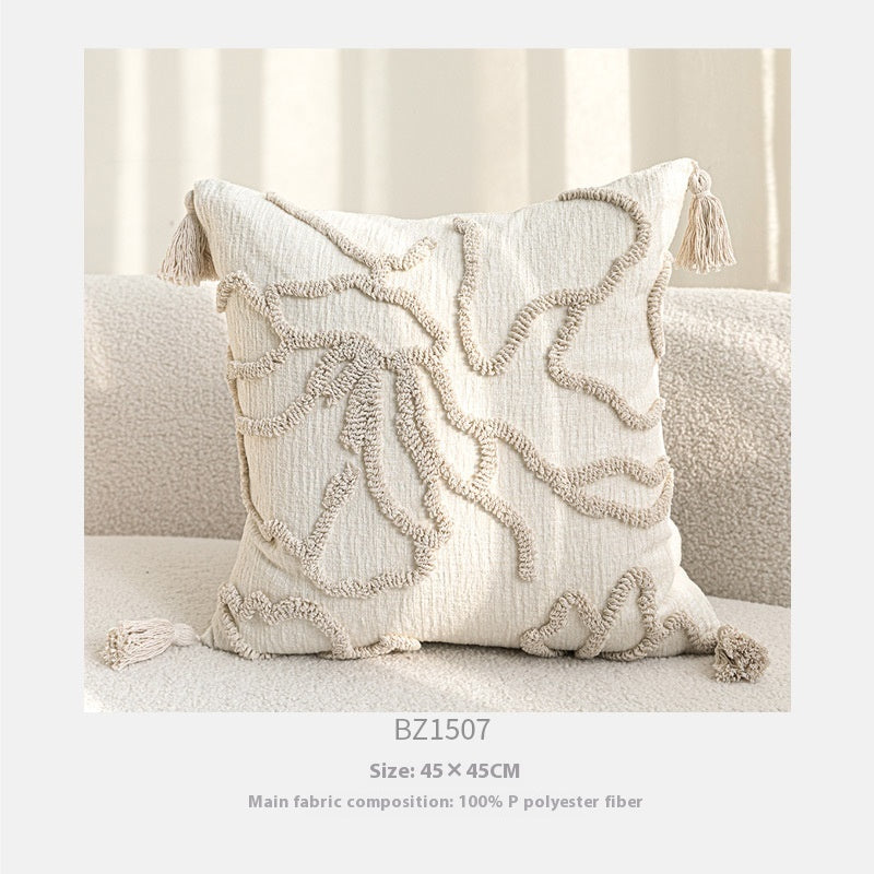 KTX-129619 Cream Velvet Throw Pillowcase with Three-Dimensional Embroidery – Various Sizes Available