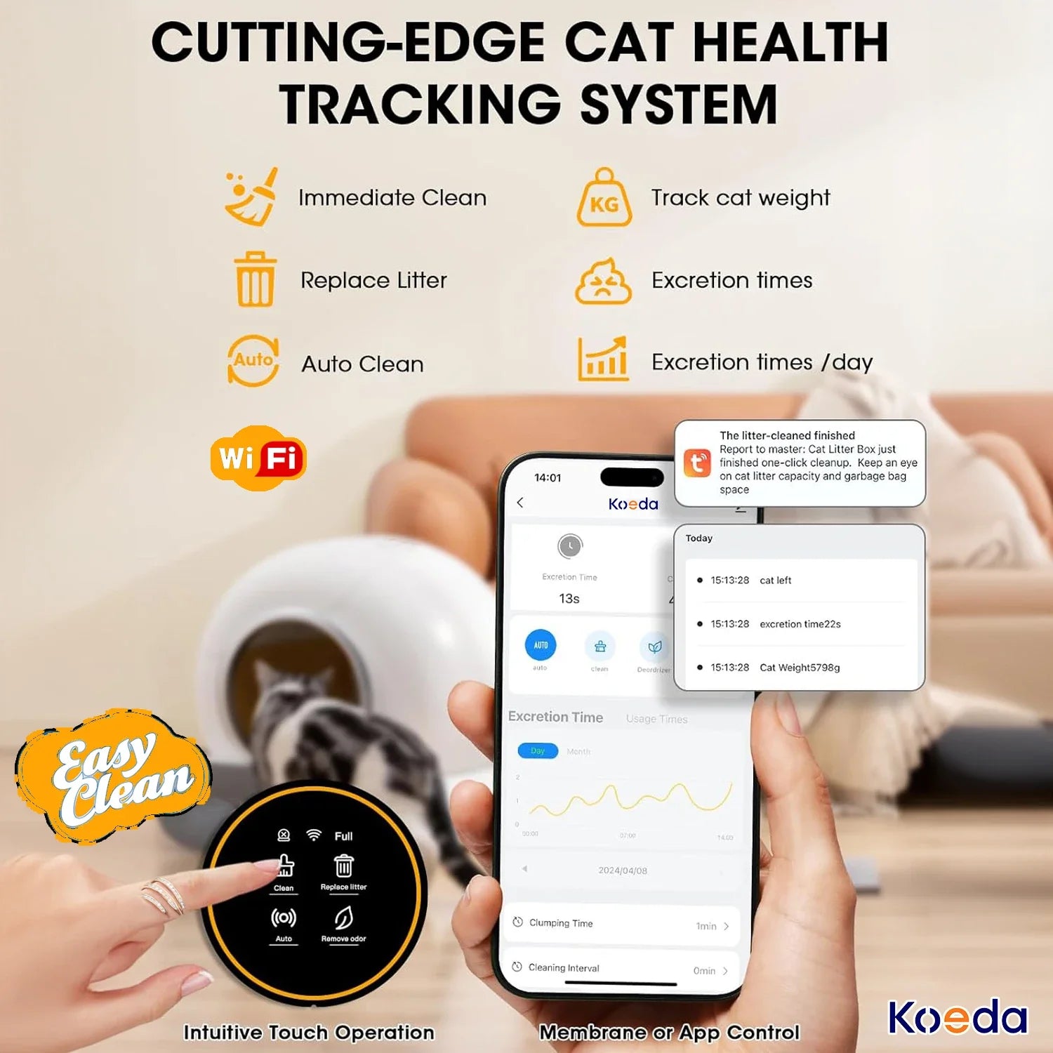 KTX-130003 Automatic 70L Self-Cleaning Cat Litter Box with Tuya App Control and Odor Control Features