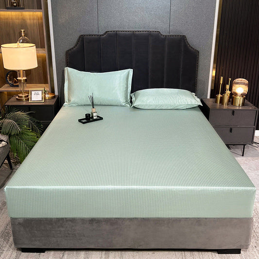 KTX-131795 Houndstooth Ice Silk Jacquard Fitted Three-Piece Bed Sheet Set in Various Colors and Sizes