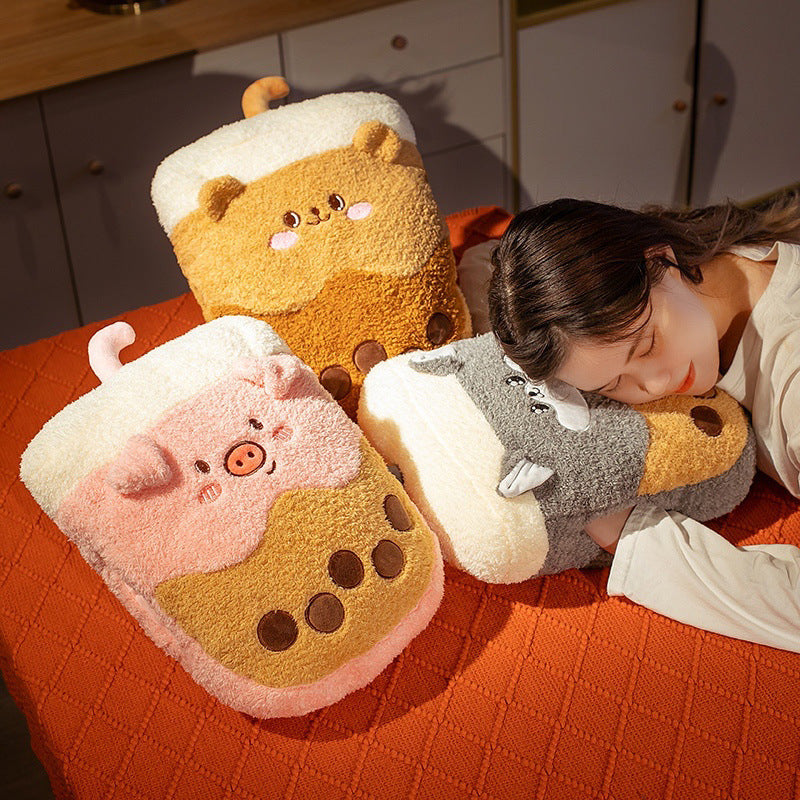 KTX-134163 Plush Milk Tea Hand Warmer - Cute Husky, Bear, and Pig Designs (30*40cm)