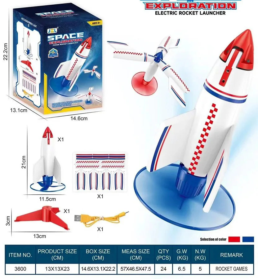 KTX-135571 Electric Motorized Rocket Launcher Toy for Kids - Mini EVA Foam Flying Space Rocket, Ages 3+