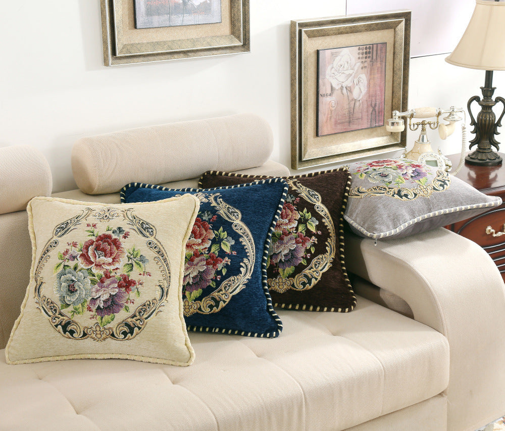 KTX-137427 Simple Chenille Flower Pillow - Modern Botanical Design in Multiple Colors (48x48cm)