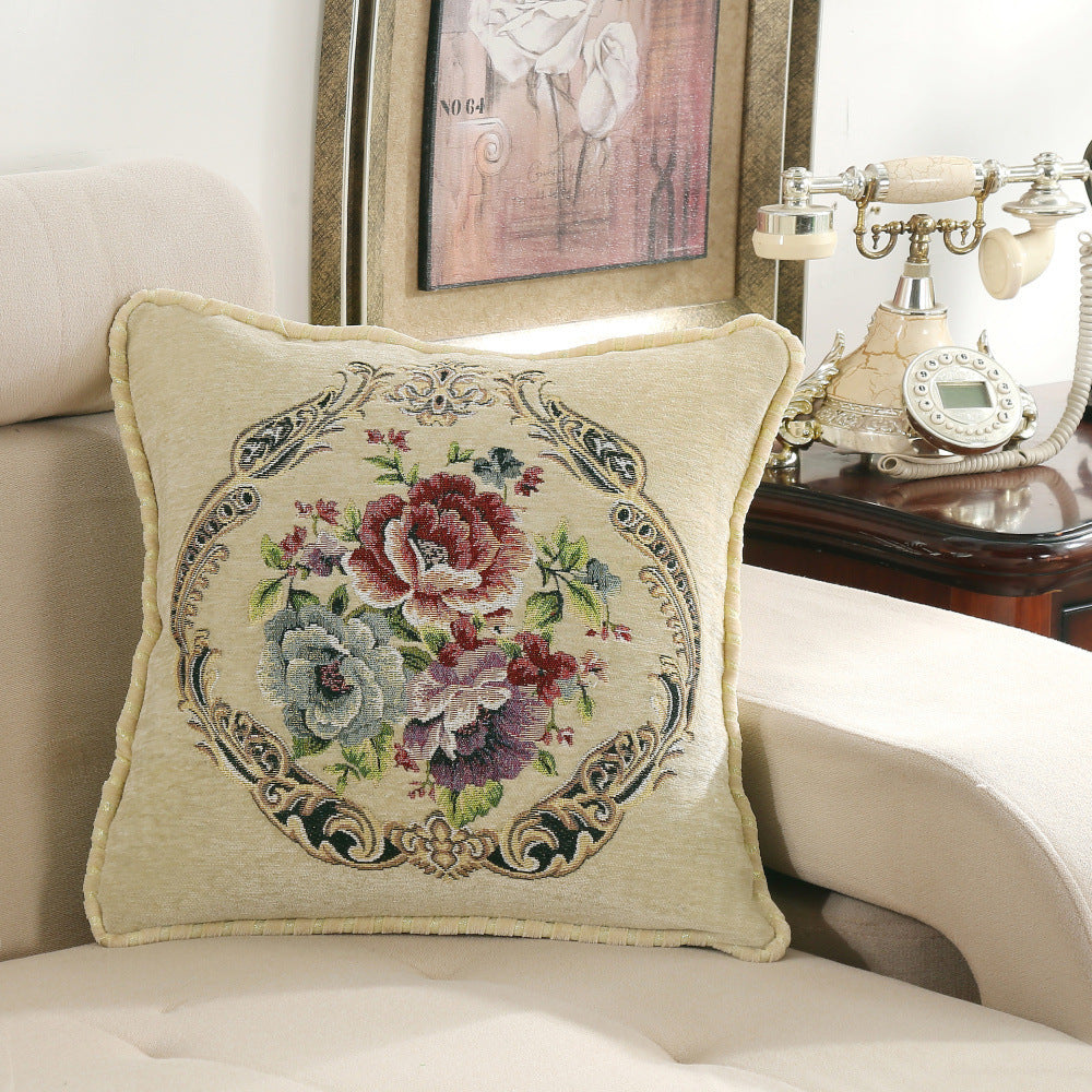 KTX-137427 Simple Chenille Flower Pillow - Modern Botanical Design in Multiple Colors (48x48cm)