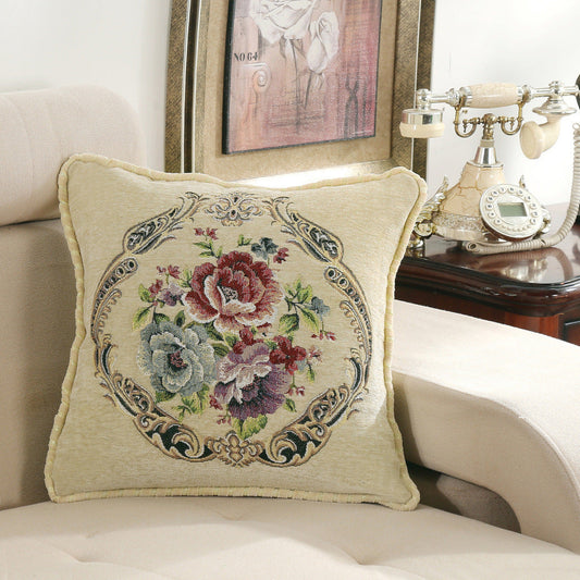 KTX-137427 Simple Chenille Flower Pillow - Modern Botanical Design in Multiple Colors (48x48cm)