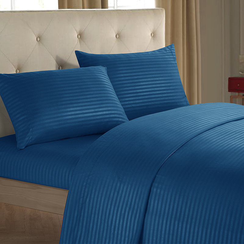 KTX-137939 Imitation Satin Striped Bedding Set - Four-Piece Home Textile Collection in Multiple Colors