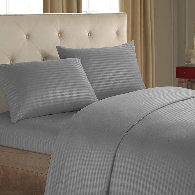 KTX-137939 Imitation Satin Striped Bedding Set - Four-Piece Home Textile Collection in Multiple Colors