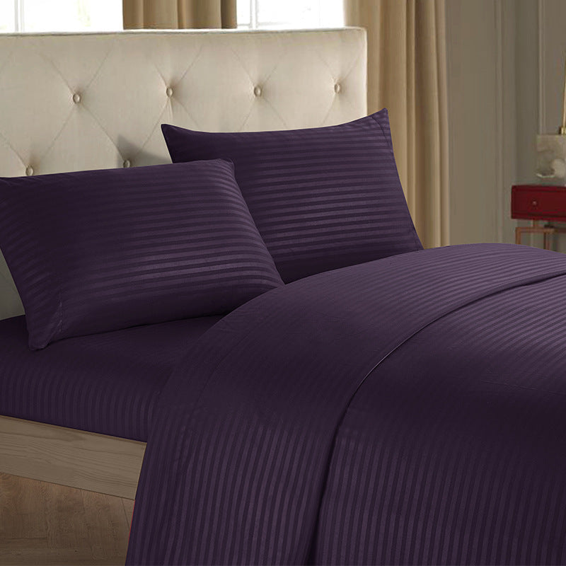 KTX-137939 Imitation Satin Striped Bedding Set - Four-Piece Home Textile Collection in Multiple Colors