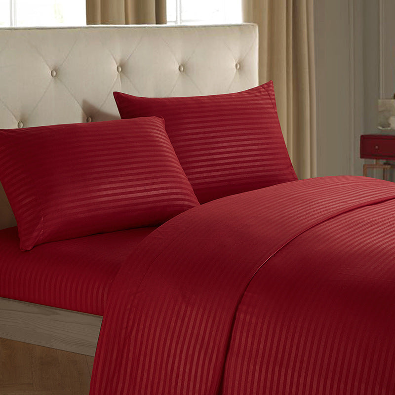 KTX-137939 Imitation Satin Striped Bedding Set - Four-Piece Home Textile Collection in Multiple Colors