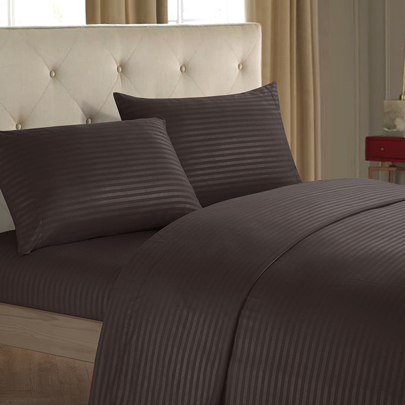 KTX-137939 Imitation Satin Striped Bedding Set - Four-Piece Home Textile Collection in Multiple Colors