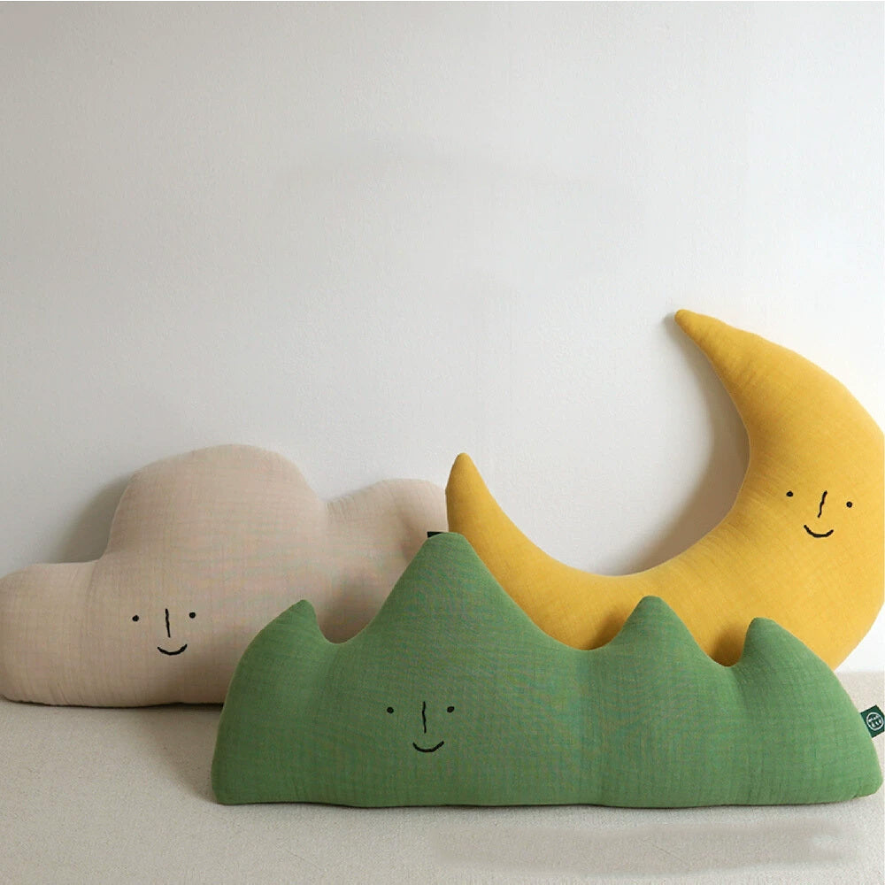 KTX-138579 Cute Cotton Doll Nap Pillow for Babies – Soft Moon, Mountain, and Cloud Shapes for Comfort and Decor