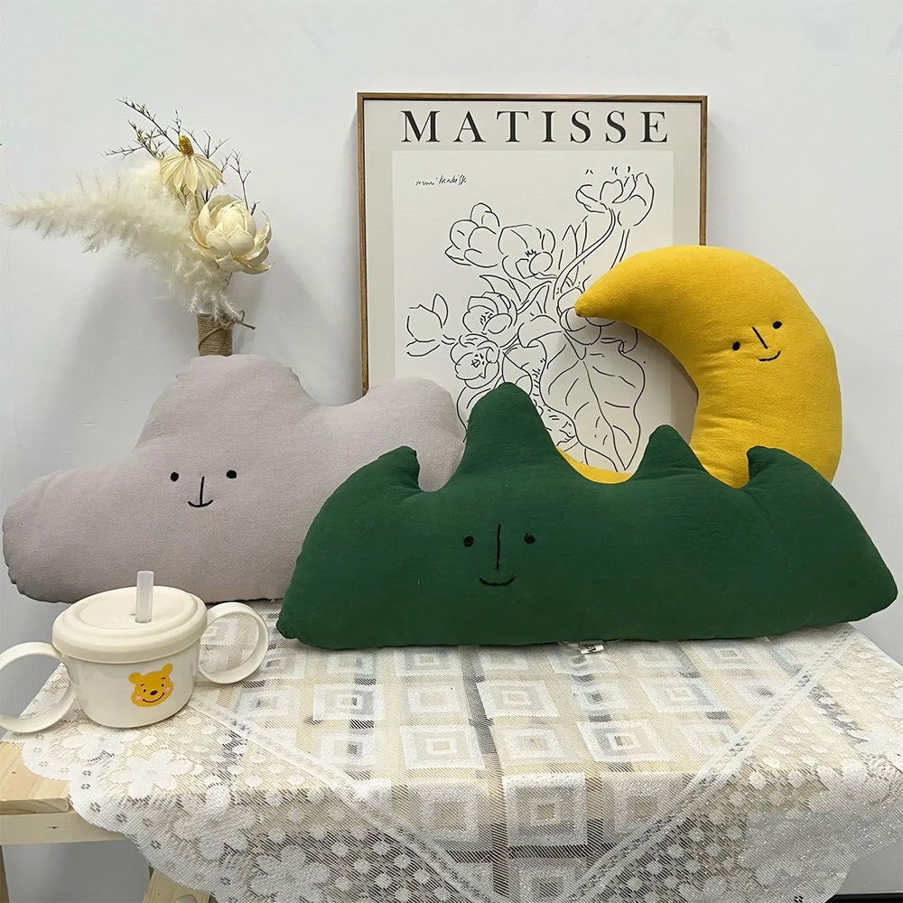 KTX-138579 Cute Cotton Doll Nap Pillow for Babies – Soft Moon, Mountain, and Cloud Shapes for Comfort and Decor