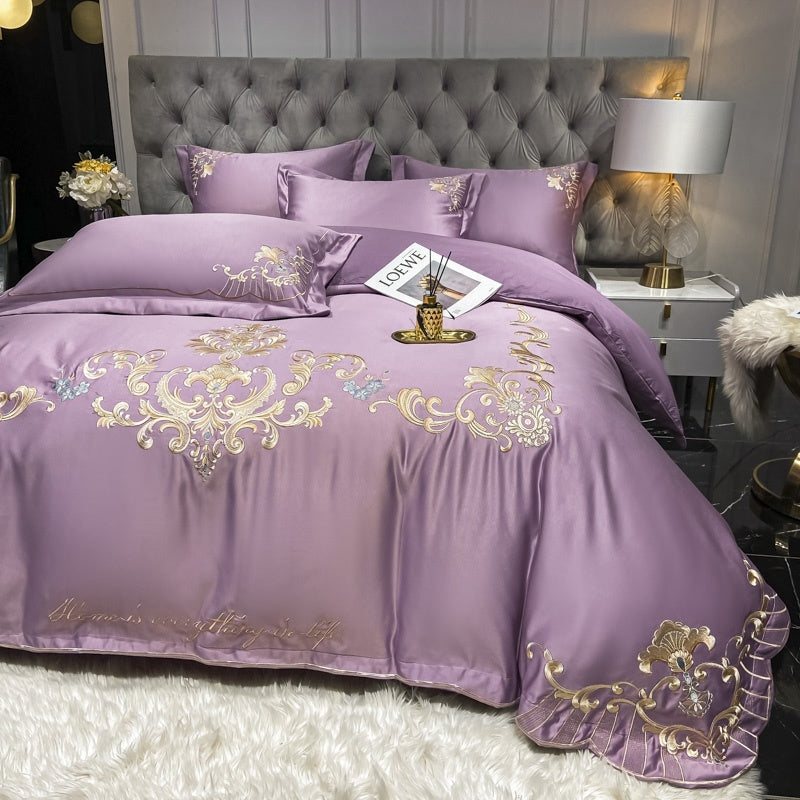 KTX-138771 Luxury Satin Wedding Four Piece Bed Set with Essential Oil Fragrance, Available in Multiple Baroque Colors