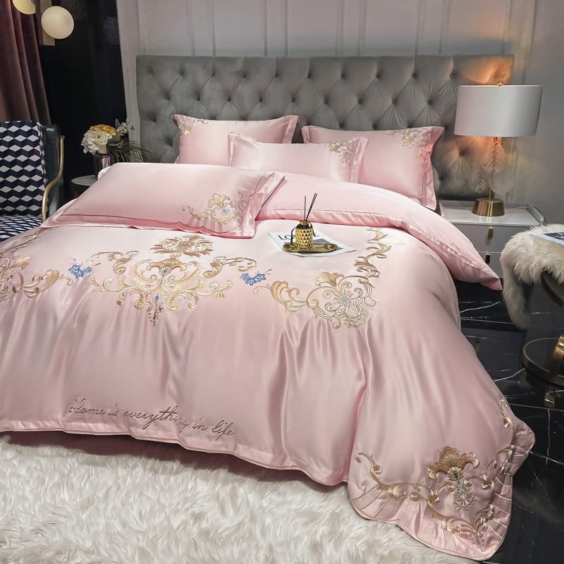 KTX-138771 Luxury Satin Wedding Four Piece Bed Set with Essential Oil Fragrance, Available in Multiple Baroque Colors