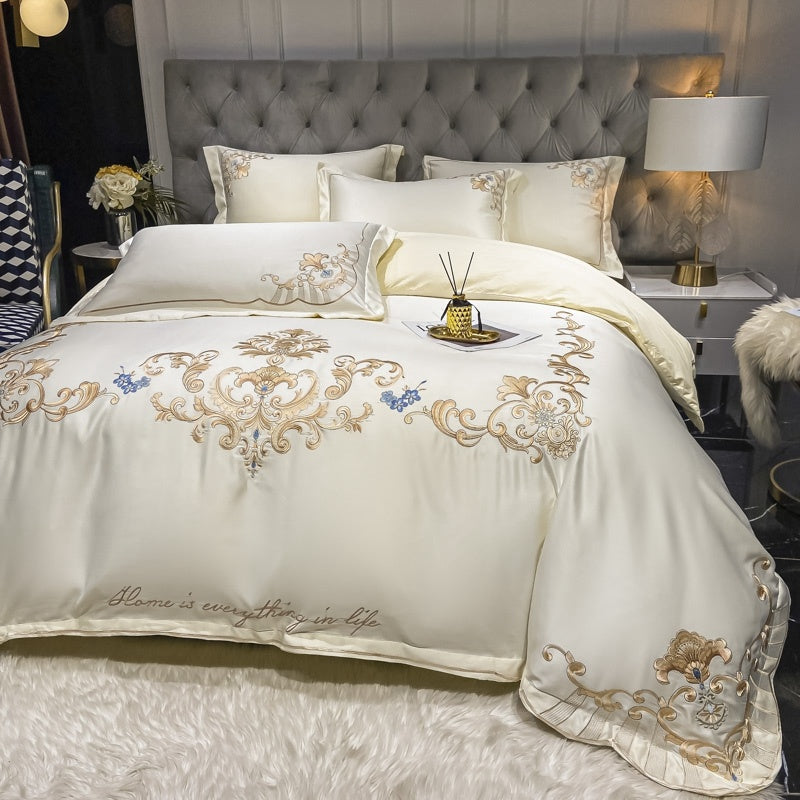 KTX-138771 Luxury Satin Wedding Four Piece Bed Set with Essential Oil Fragrance, Available in Multiple Baroque Colors