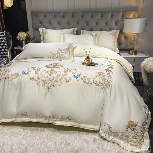 KTX-138771 Luxury Satin Wedding Four Piece Bed Set with Essential Oil Fragrance, Available in Multiple Baroque Colors