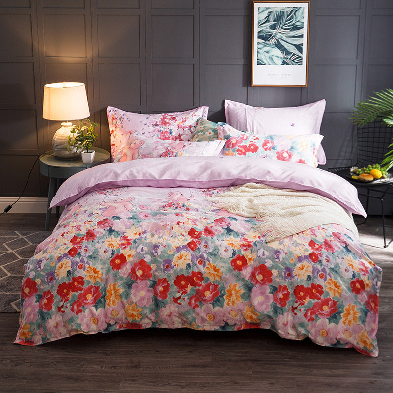 KTX-139923 Idyllic Floral Cotton Bedding Set for 1.2m Bed - Includes Quilt Cover and Pillowcases