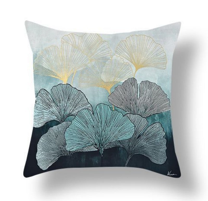 KTX-140755 Ginkgo Leaf Print Short Plush Velvet Pillowcase, 45x45cm