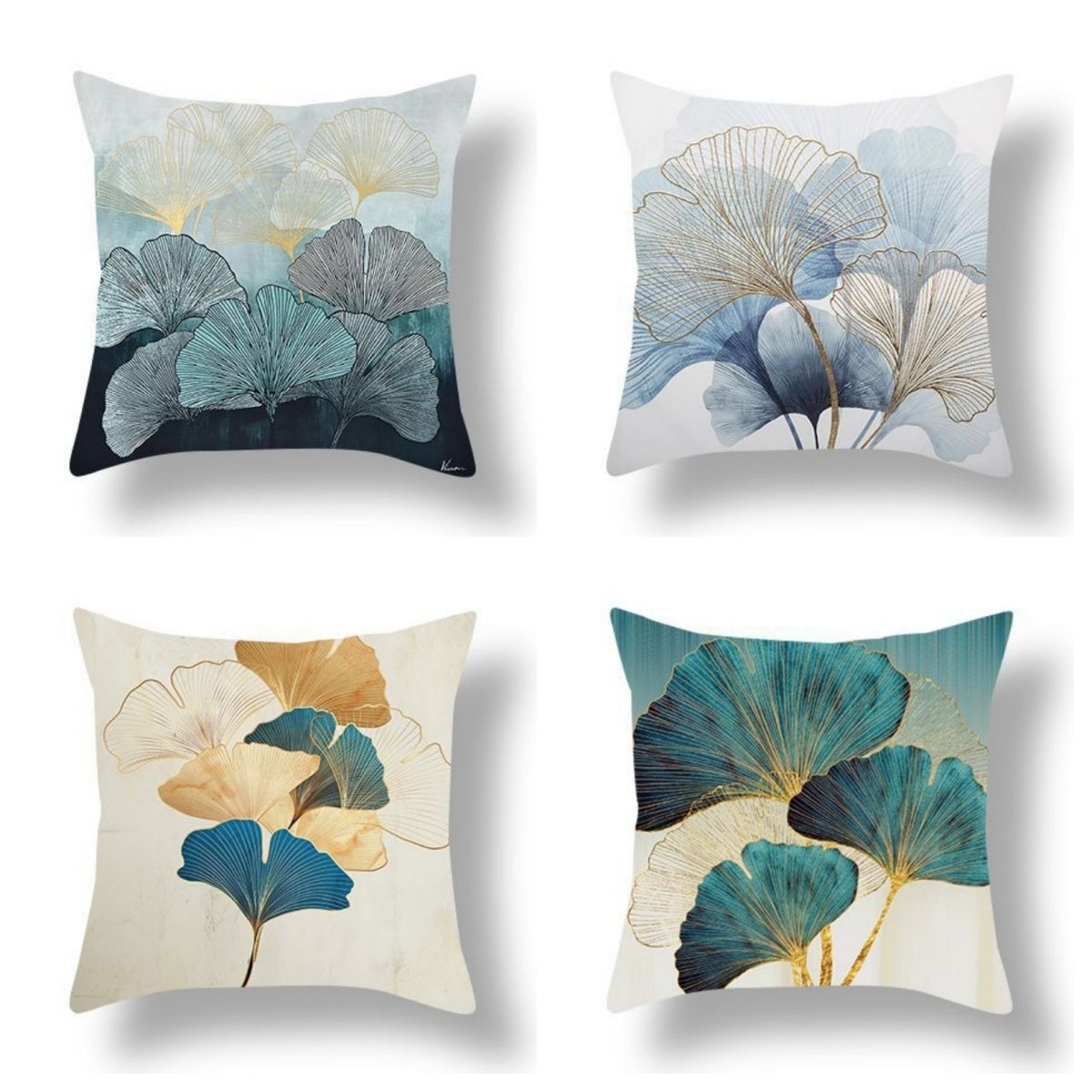KTX-140755 Ginkgo Leaf Print Short Plush Velvet Pillowcase, 45x45cm